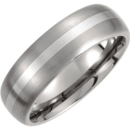 Titanium band with a sterling silver stripe inlay. Style stut931asp.